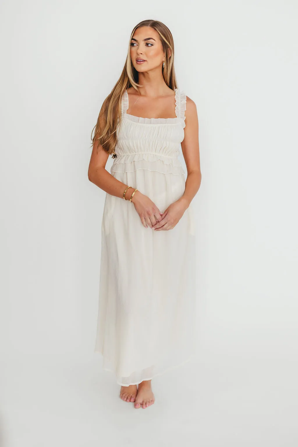Demi Ruffle Midi Dress in Ecru sold by Worth Collective product image thumbnail 5