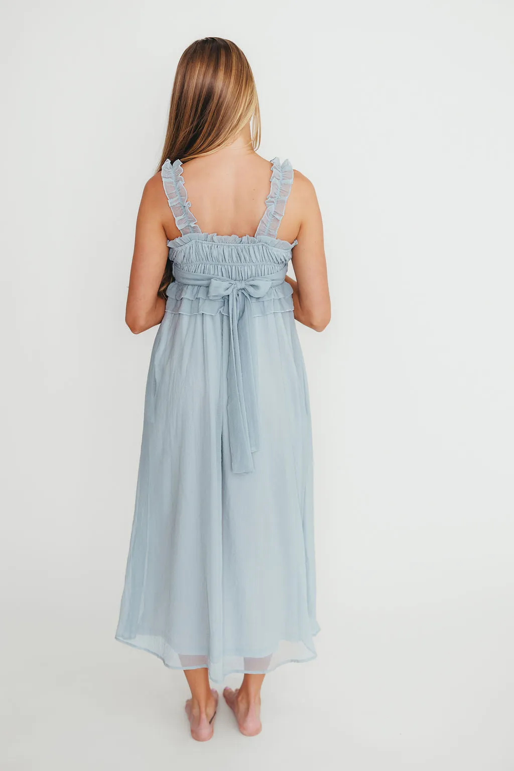Demi Ruffle Midi Dress in Blue sold by Worth Collective product image thumbnail 5