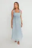 Demi Ruffle Midi Dress in Blue sold by Worth Collective