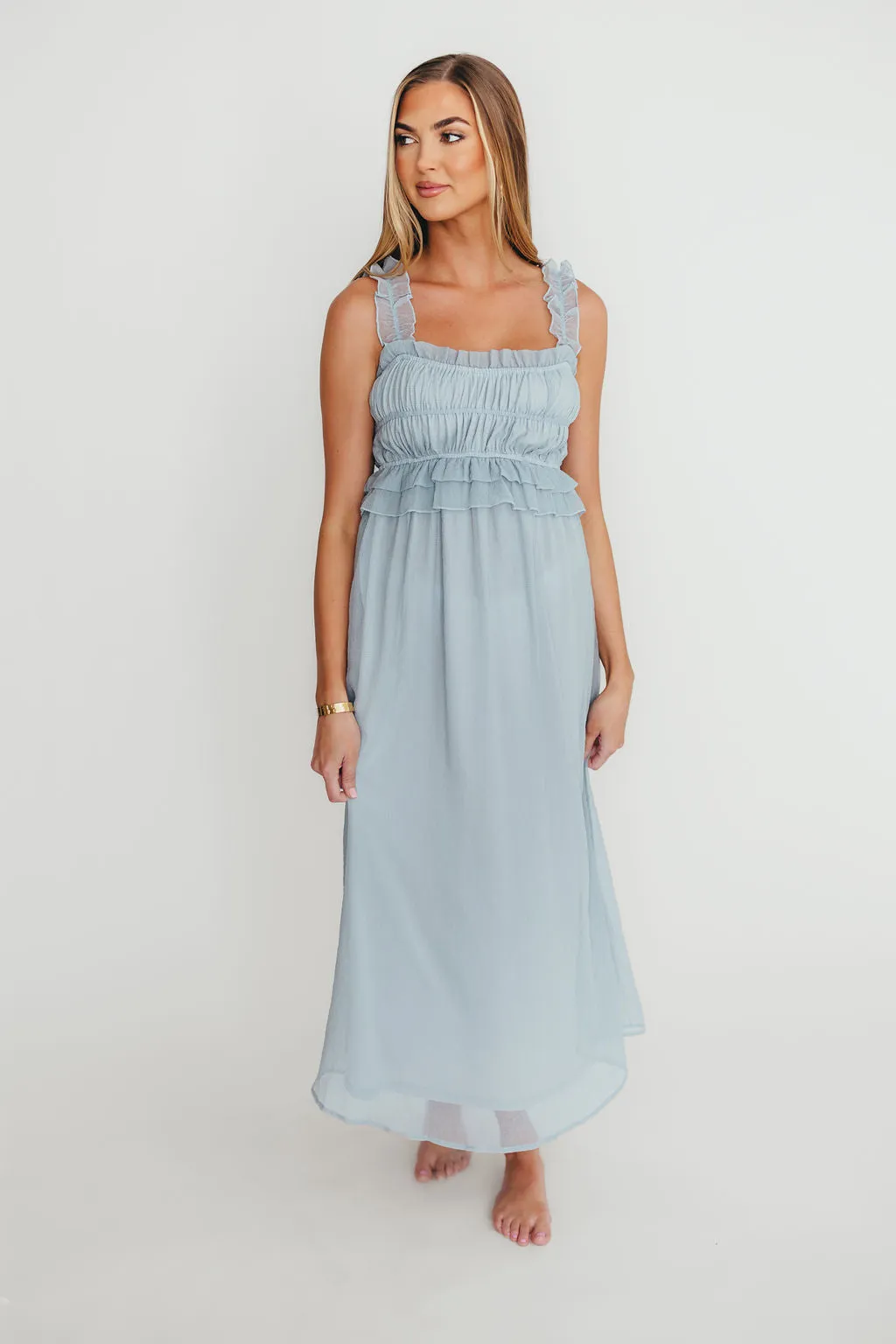 Demi Ruffle Midi Dress in Blue sold by Worth Collective product image thumbnail 3