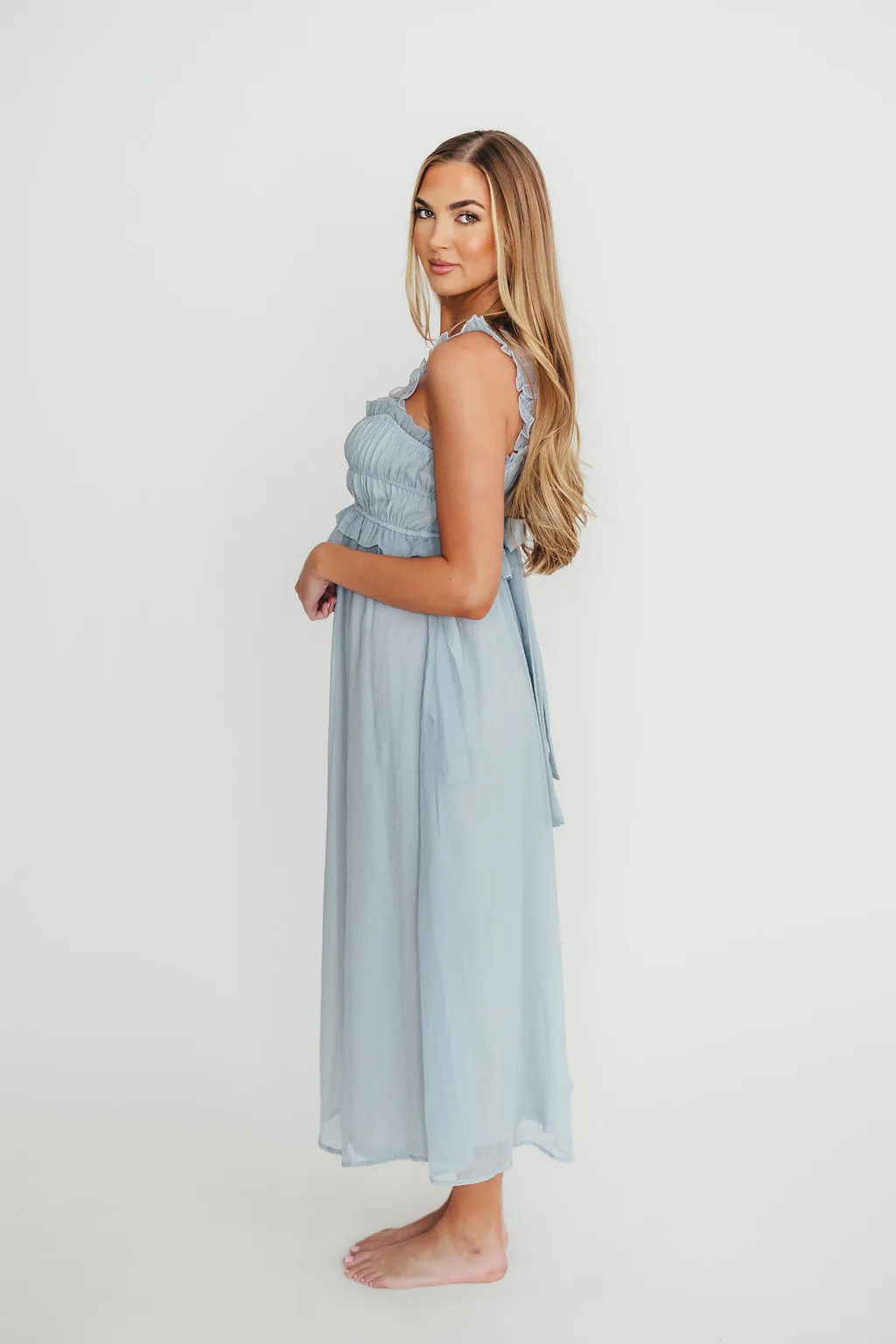 Demi Ruffle Midi Dress in Blue sold by Worth Collective product image thumbnail 4