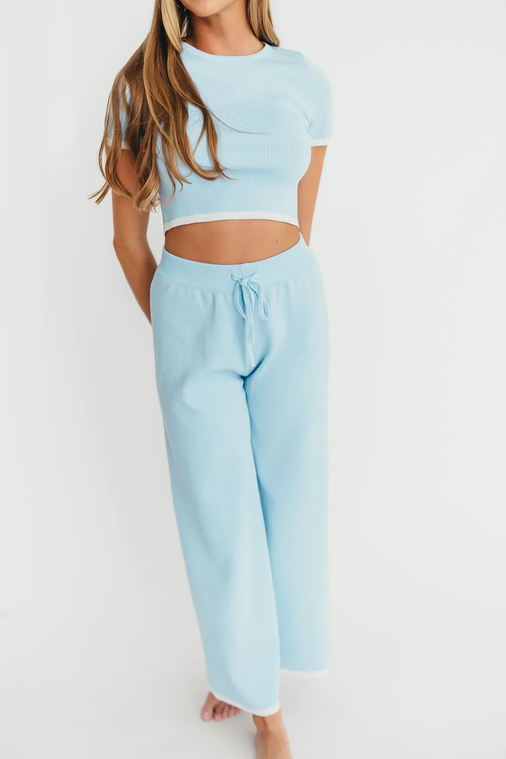 Lindsay Cropped Top and Pants Set in Light Blue sold by Worth Collective