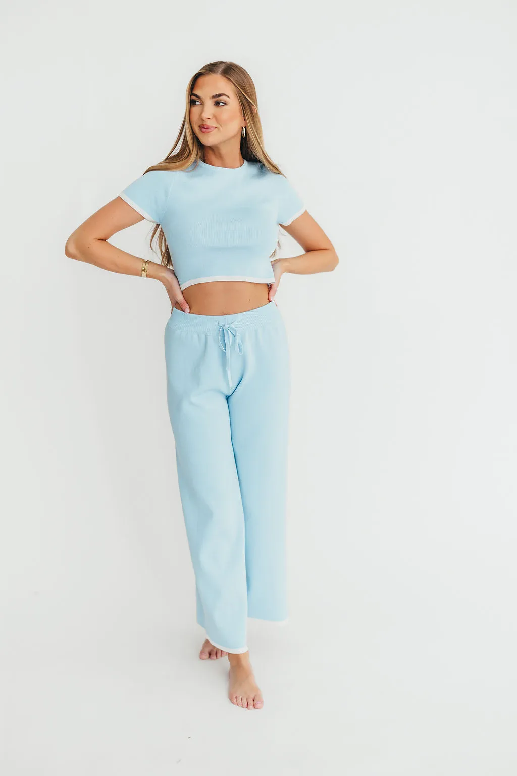 Lindsay Cropped Top and Pants Set in Light Blue sold by Worth Collective product image thumbnail 2