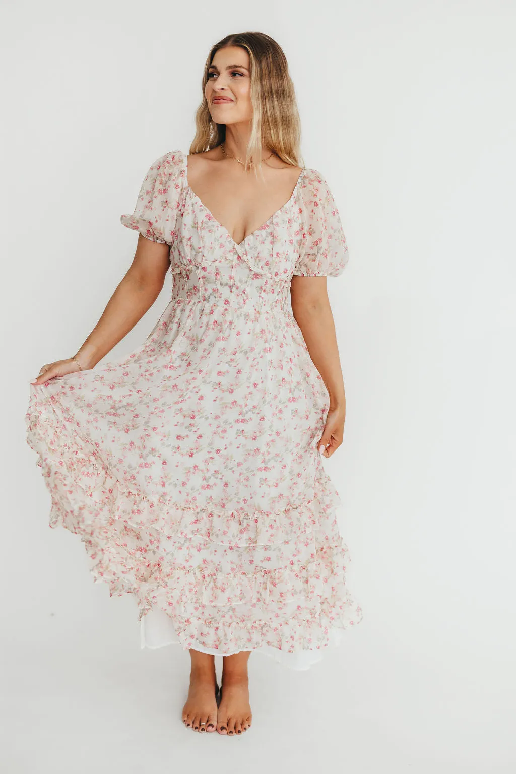 Danielle Corset Maxi Dress in White/Pink Floral *Final-Sale* sold by Worth Collective product image thumbnail 2