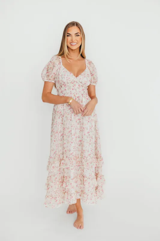 Danielle Corset Maxi Dress in White/Pink Floral *Final-Sale* sold by Worth Collective