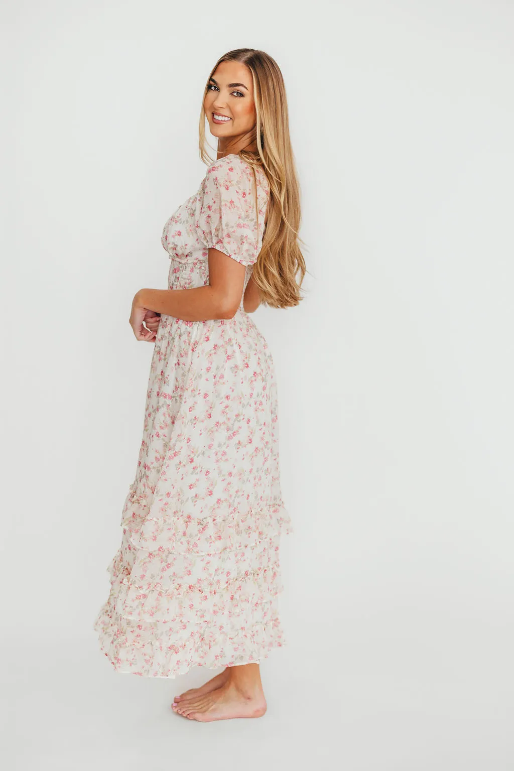 Danielle Corset Maxi Dress in White/Pink Floral *Final-Sale* sold by Worth Collective product image thumbnail 3