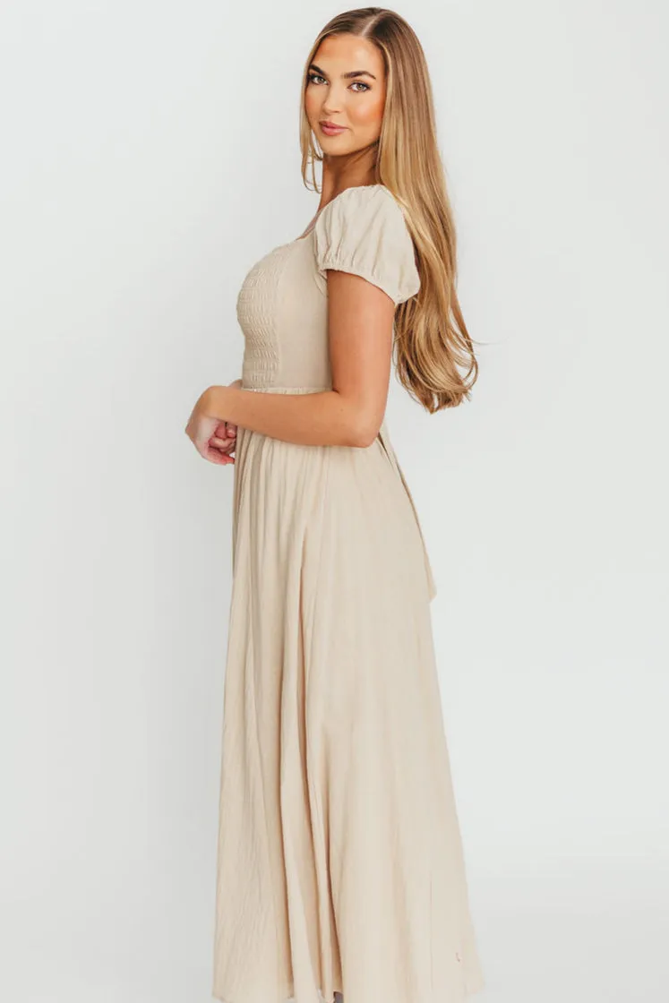 Anastasia 100% Cotton Criss-Cross Back Maxi Dress in Beige sold by Worth Collective product image thumbnail 3