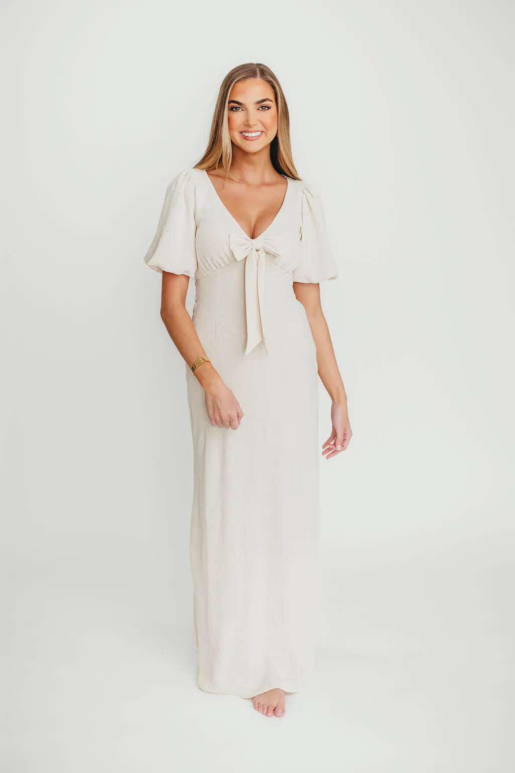 Selena Bow Front Maxi Dress in Ivory sold by Worth Collective product image thumbnail 2