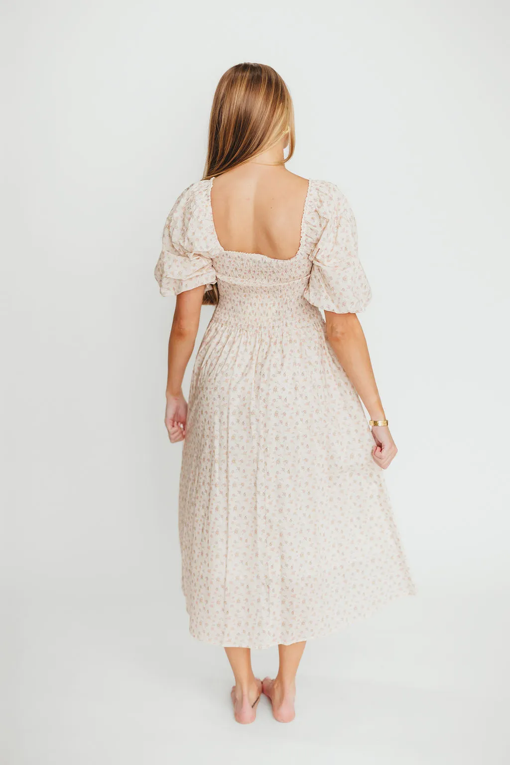 Maeve 100% Cotton Puff Sleeve Midi Dress in Dainty Pink Floral sold by Worth Collective product image thumbnail 4
