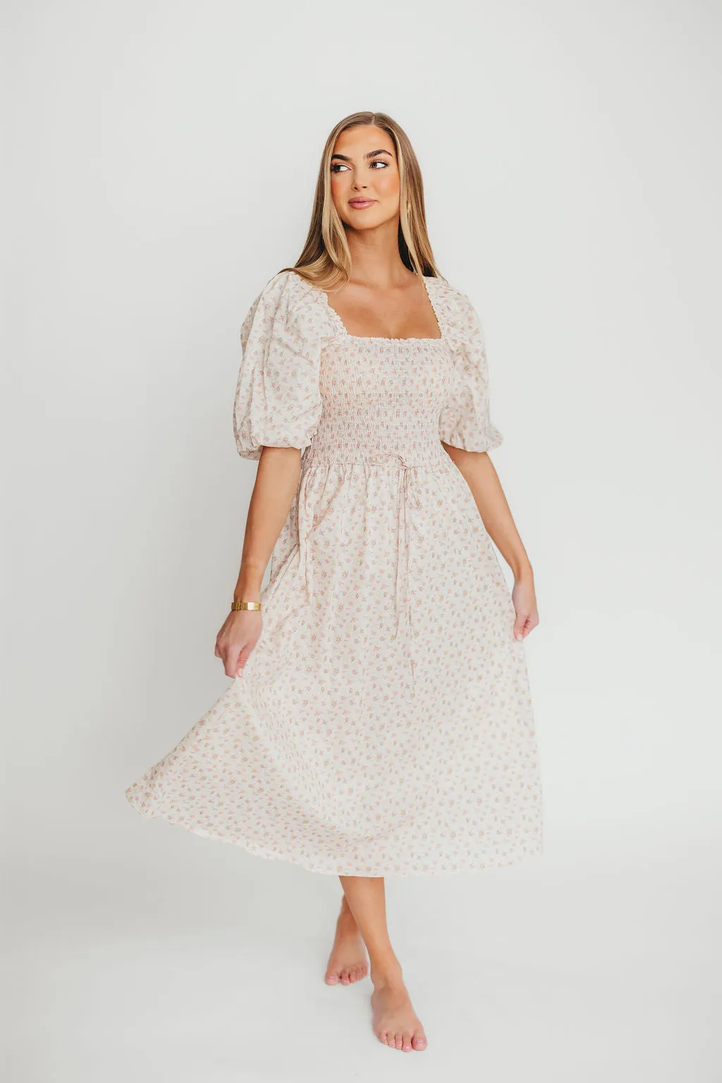 Maeve 100% Cotton Puff Sleeve Midi Dress in Dainty Pink Floral sold by Worth Collective product image thumbnail 2