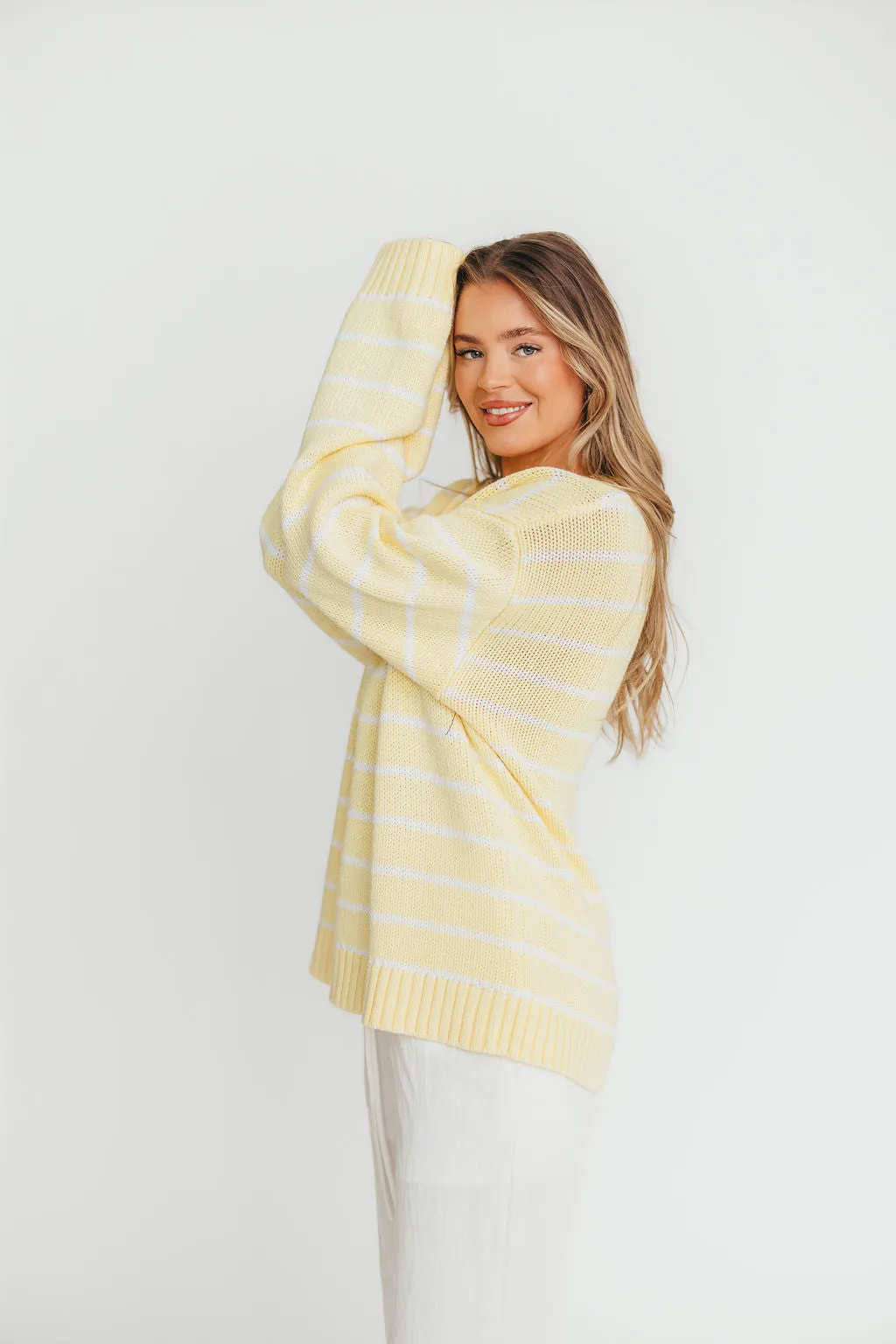 Bayside Sweater in Banana Stripe sold by Worth Collective