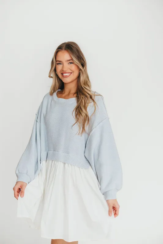 Isabella Combination Mini Dress in Light Blue/White sold by Worth Collective