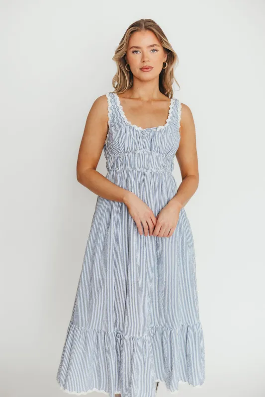 Beverly 100% Cotton Dress in Blue Stripe sold by Worth Collective