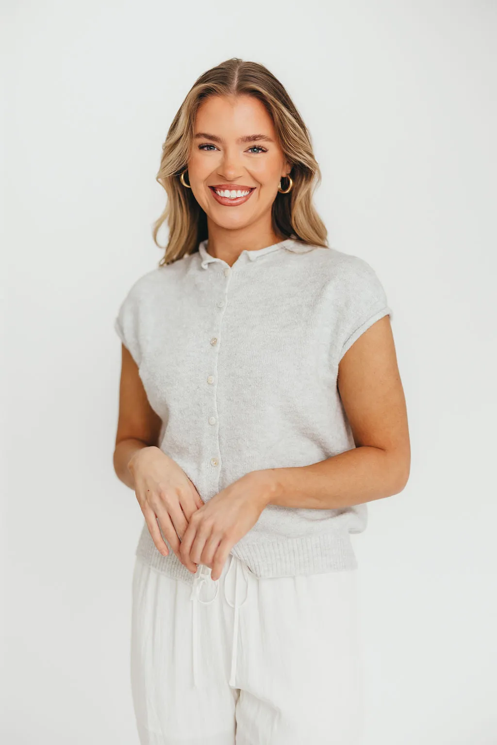 Wrenley Sweater Vest Cardigan in Light Grey sold by Worth Collective product image thumbnail 4