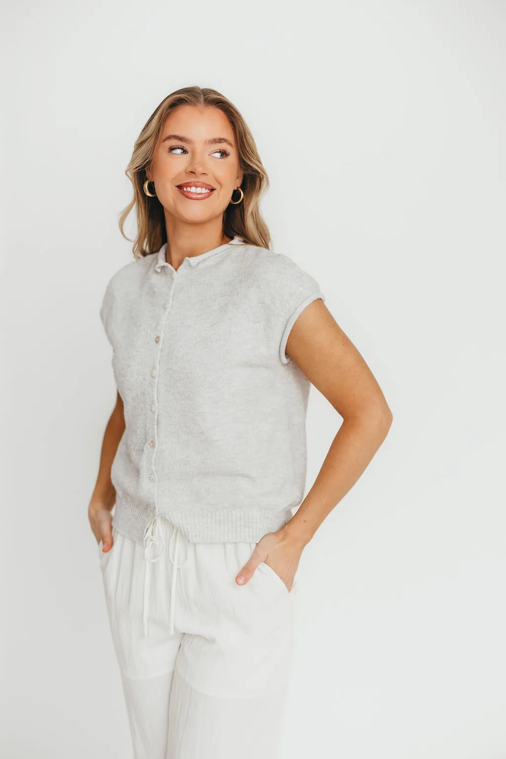 Wrenley Sweater Vest Cardigan in Light Grey sold by Worth Collective product image thumbnail 2