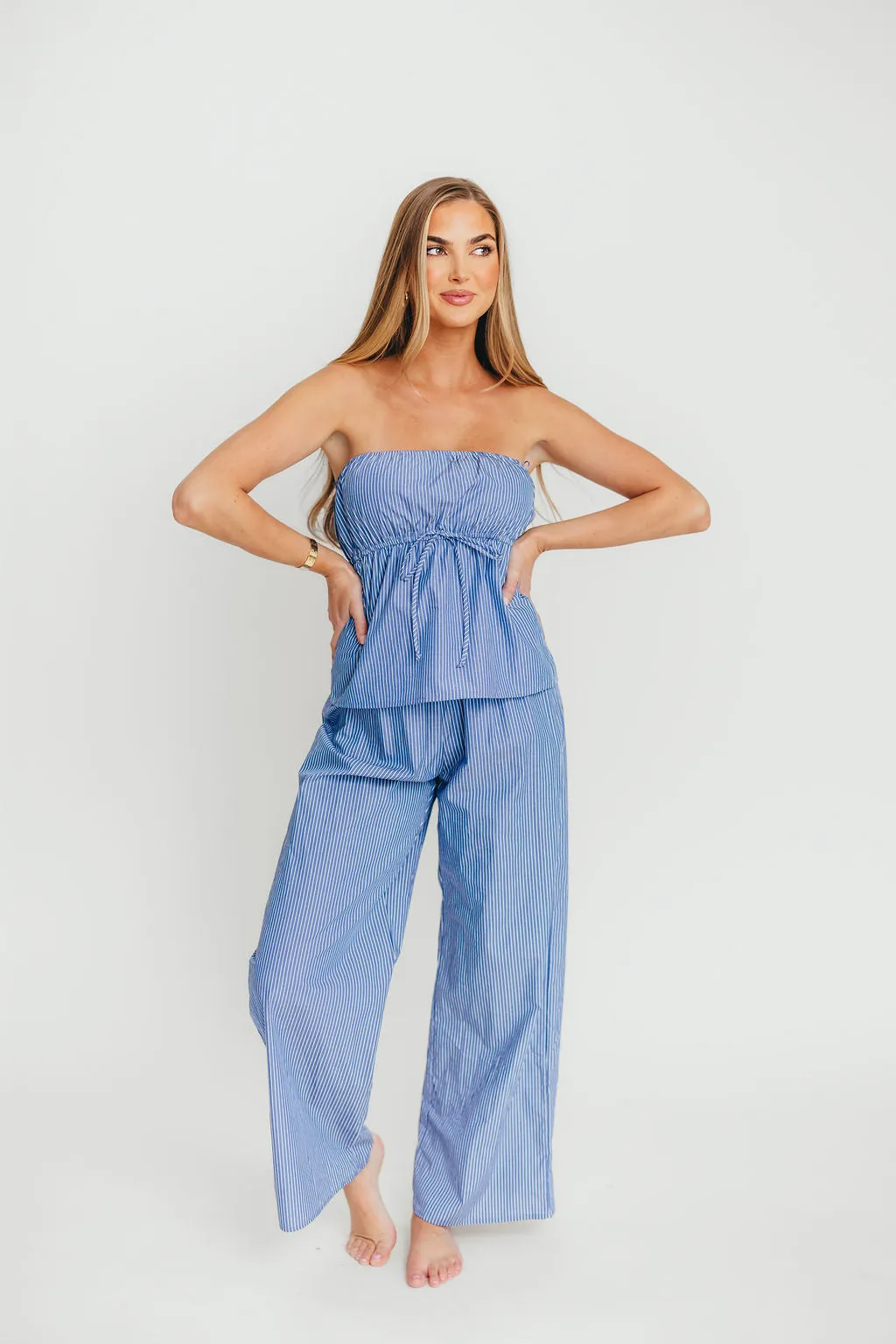 Shelly 100% Cotton Tube Top and Pants Set in Blue Stripe sold by Worth Collective product image thumbnail 3