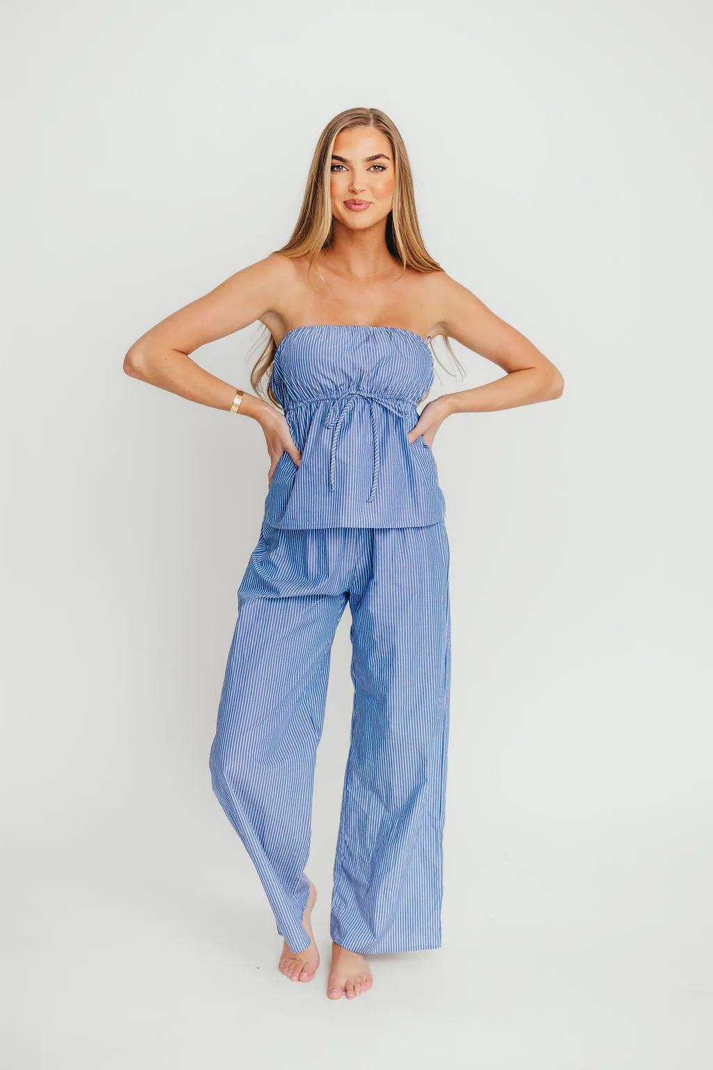 Shelly 100% Cotton Tube Top and Pants Set in Blue Stripe sold by Worth Collective product image thumbnail 2