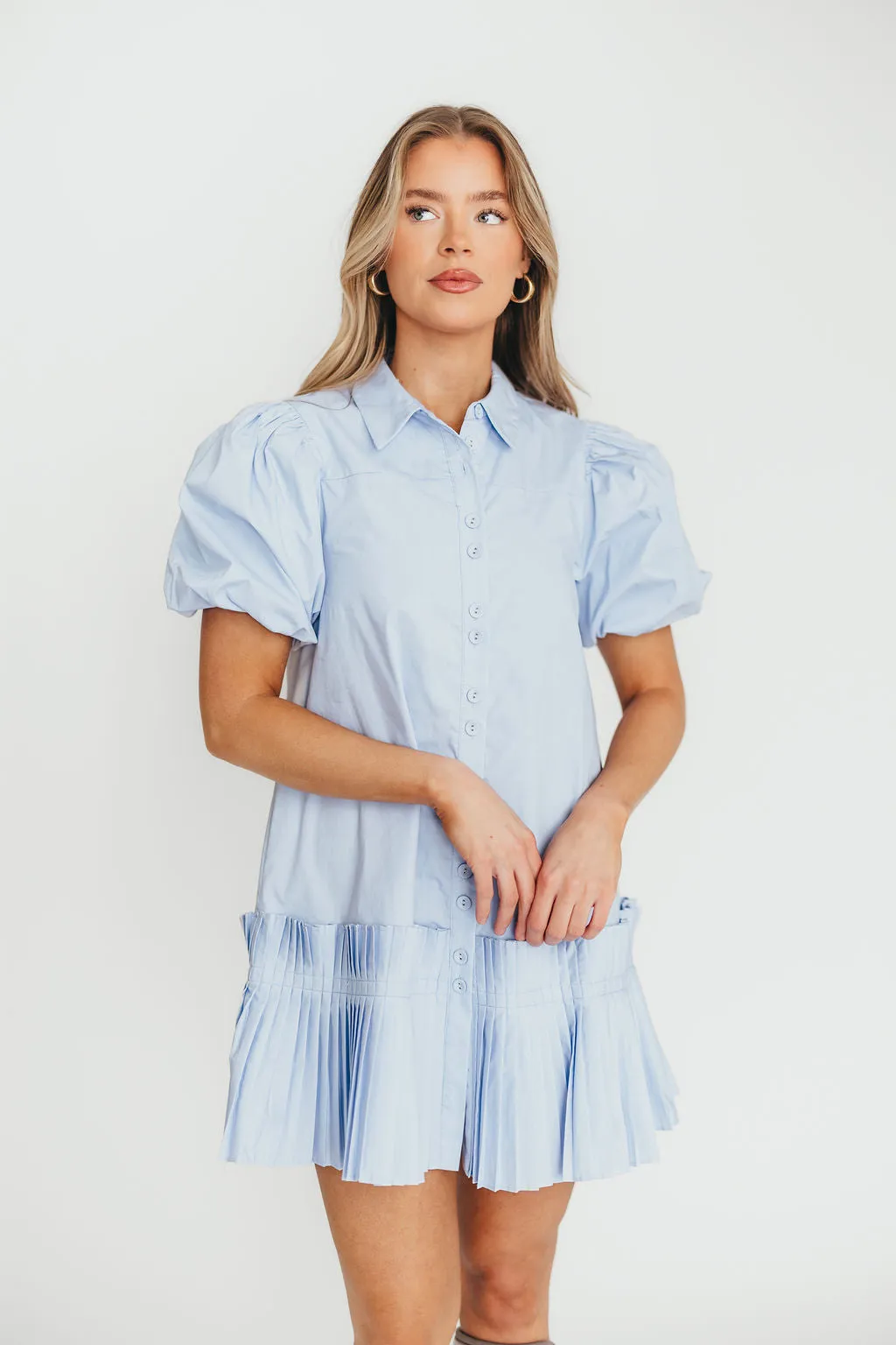 Alicia Pleated Hem Mini Dress in Powder Blue *Final-Sale* sold by Worth Collective product image thumbnail 3