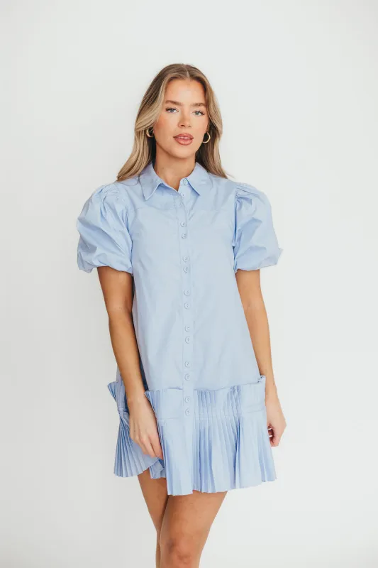 Alicia Pleated Hem Mini Dress in Powder Blue *Final-Sale* sold by Worth Collective