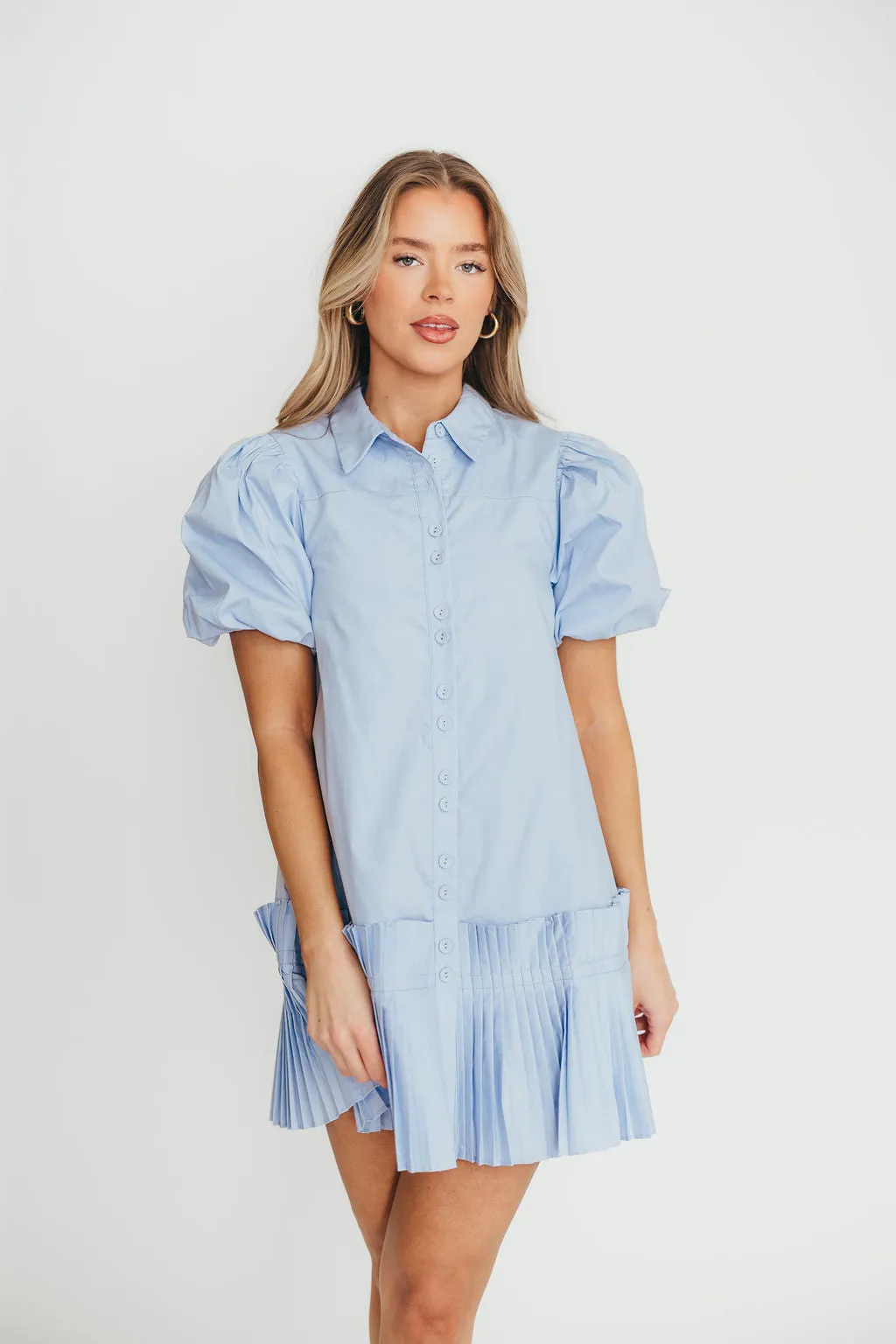 Alicia Pleated Hem Mini Dress in Powder Blue *Final-Sale* sold by Worth Collective