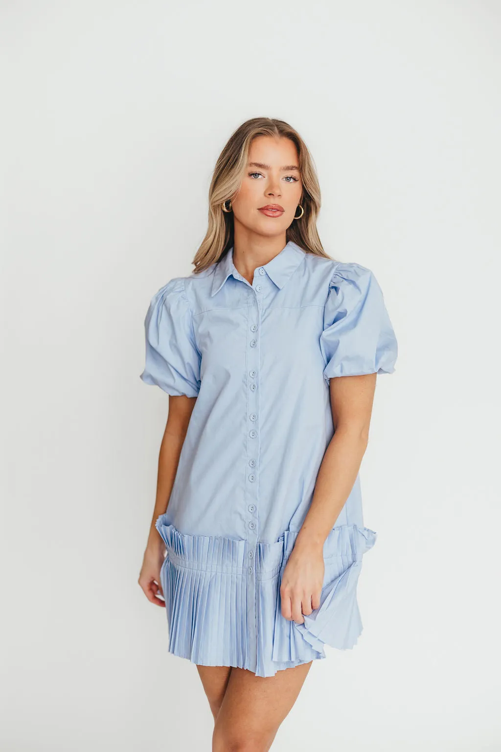Alicia Pleated Hem Mini Dress in Powder Blue *Final-Sale* sold by Worth Collective product image thumbnail 2