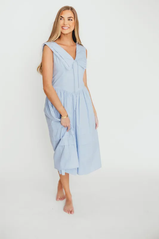Sailor 100% Cotton Collared Midi Dress in Blue sold by Worth Collective