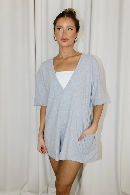 Nylah Oversized Romper in Grey sold by Worth Collective