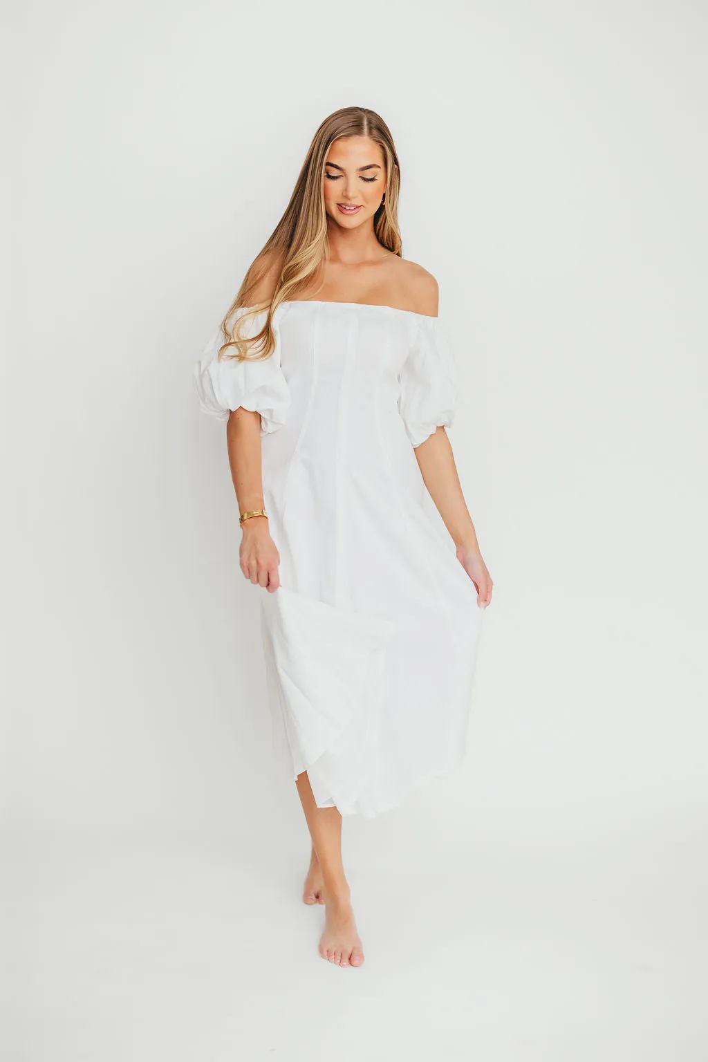 Serenity Off-The-Shoulder Midi Dress in Ivory sold by Worth Collective product image thumbnail 2