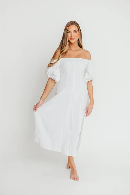 Serenity Off-The-Shoulder Midi Dress in Ivory sold by Worth Collective