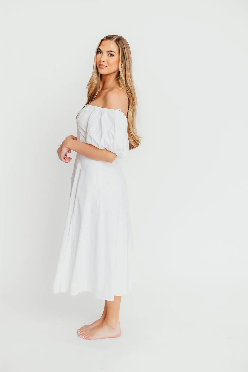 Serenity Off-The-Shoulder Midi Dress in Ivory sold by Worth Collective product image thumbnail 3