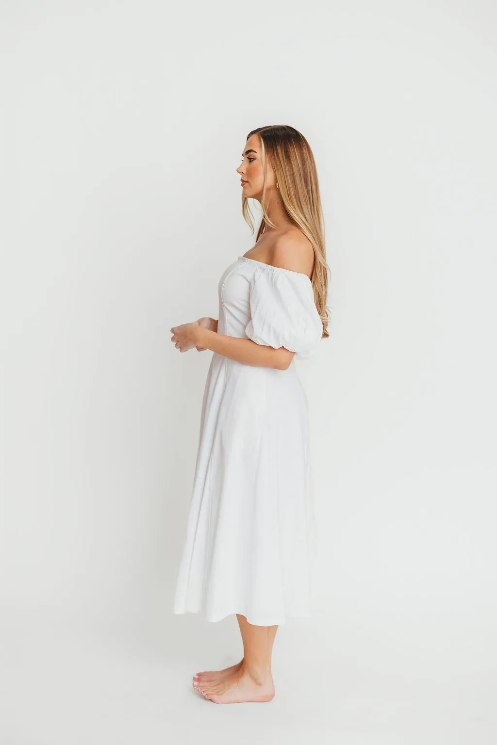 Serenity Off-The-Shoulder Midi Dress in Ivory sold by Worth Collective product image thumbnail 4