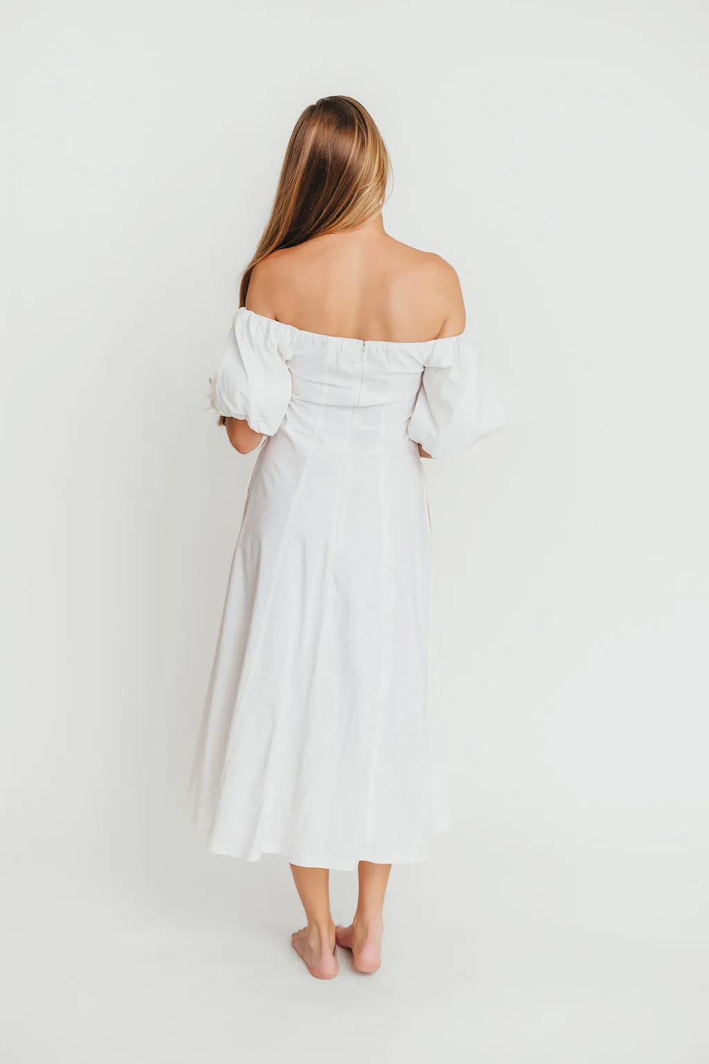 Serenity Off-The-Shoulder Midi Dress in Ivory sold by Worth Collective product image thumbnail 5
