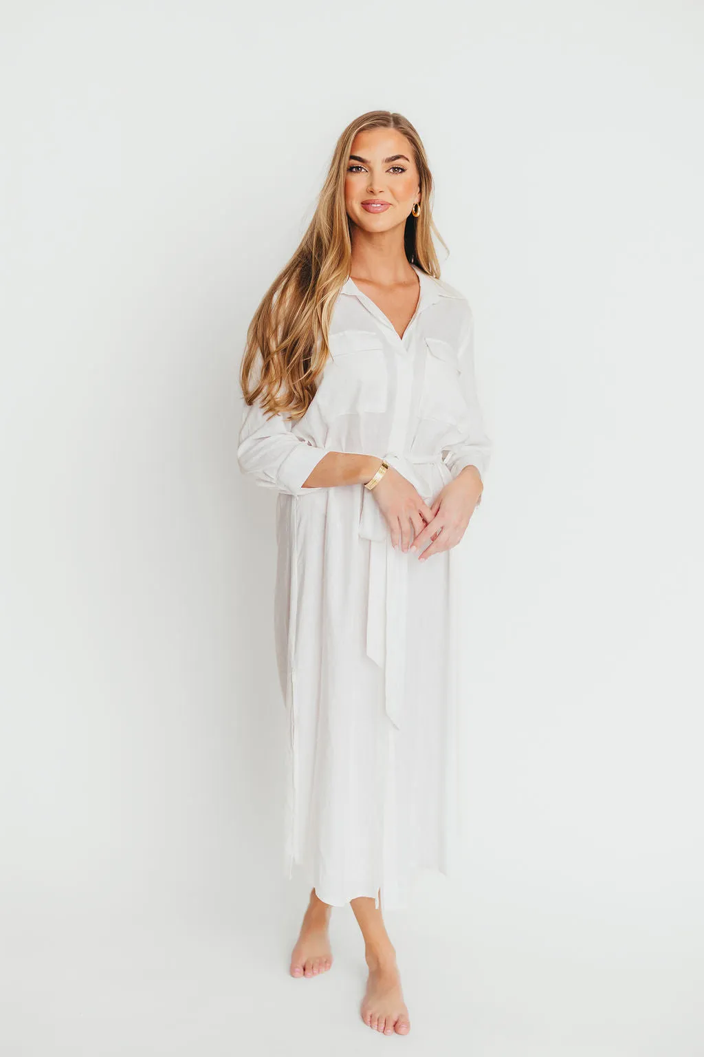 Rhea Belted Maxi Shirt Dress in White - Nursing Friendly *Final-Sale* sold by Worth Collective product image thumbnail 3