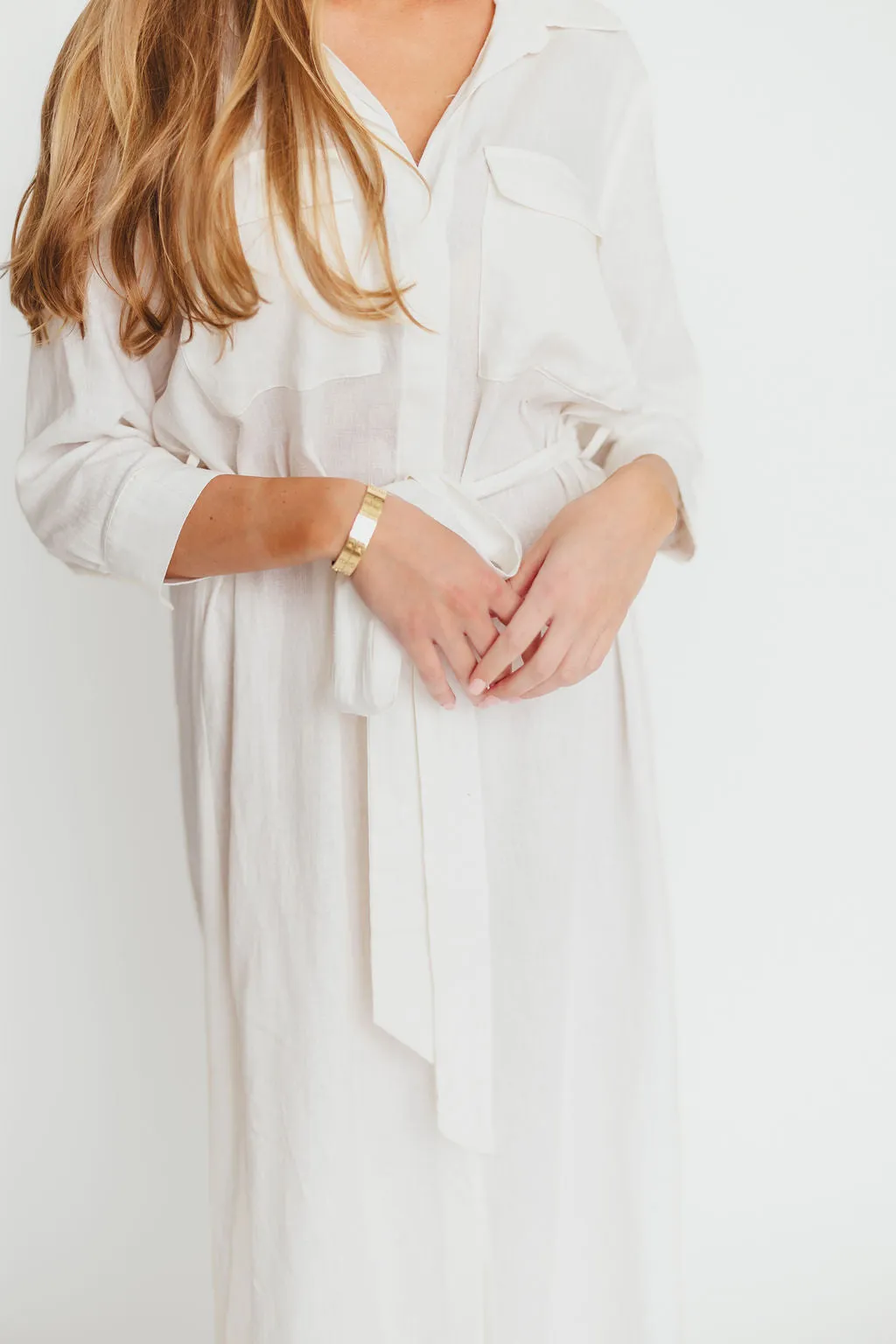 Rhea Belted Maxi Shirt Dress in White - Nursing Friendly *Final-Sale* sold by Worth Collective product image thumbnail 2