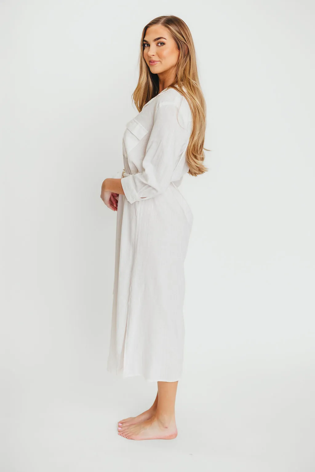 Rhea Belted Maxi Shirt Dress in White - Nursing Friendly *Final-Sale* sold by Worth Collective product image thumbnail 5