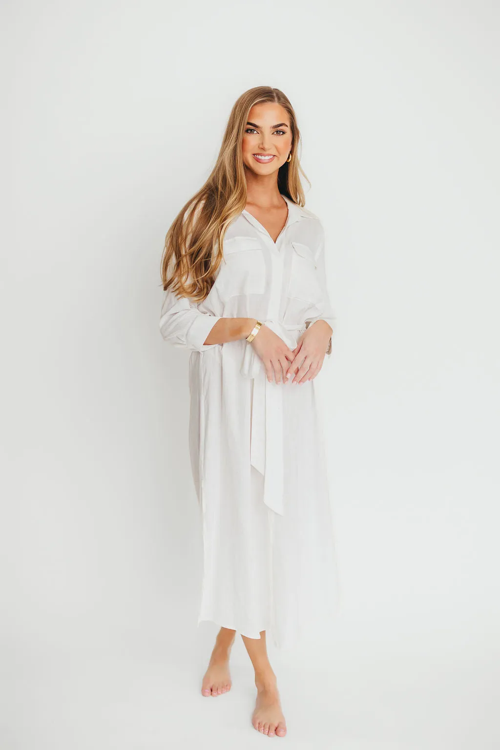 Rhea Belted Maxi Shirt Dress in White - Nursing Friendly *Final-Sale* sold by Worth Collective product image thumbnail 4