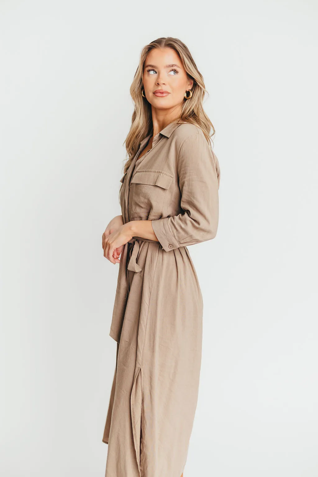Rhea Belted Maxi Shirt Dress in Stone sold by Worth Collective product image thumbnail 2