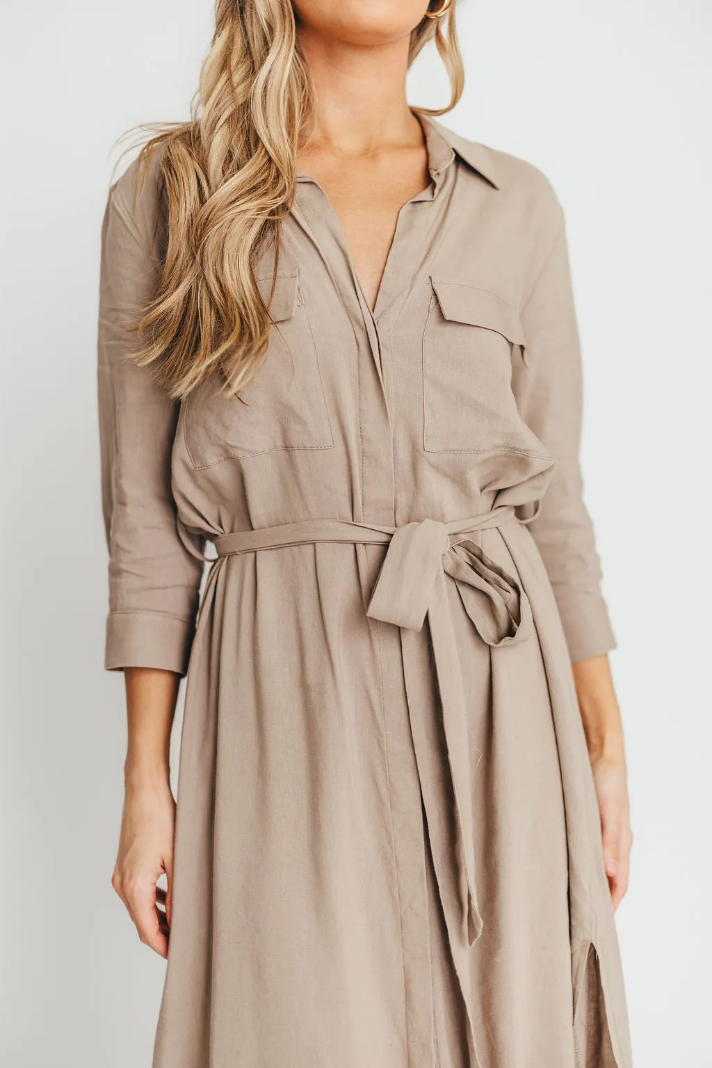 Rhea Belted Maxi Shirt Dress in Stone sold by Worth Collective product image thumbnail 5