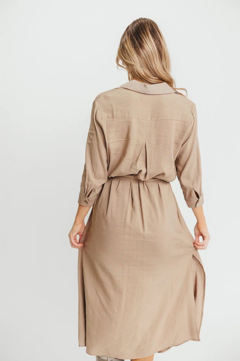 Rhea Belted Maxi Shirt Dress in Stone sold by Worth Collective product image thumbnail 4