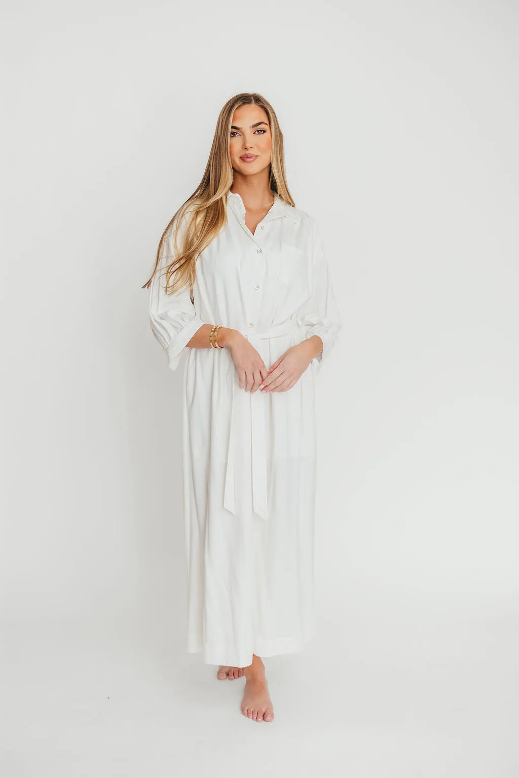 Evelyn Midi Shirt Dress in Off-White - Nursing Friendly sold by Worth Collective product image thumbnail 3