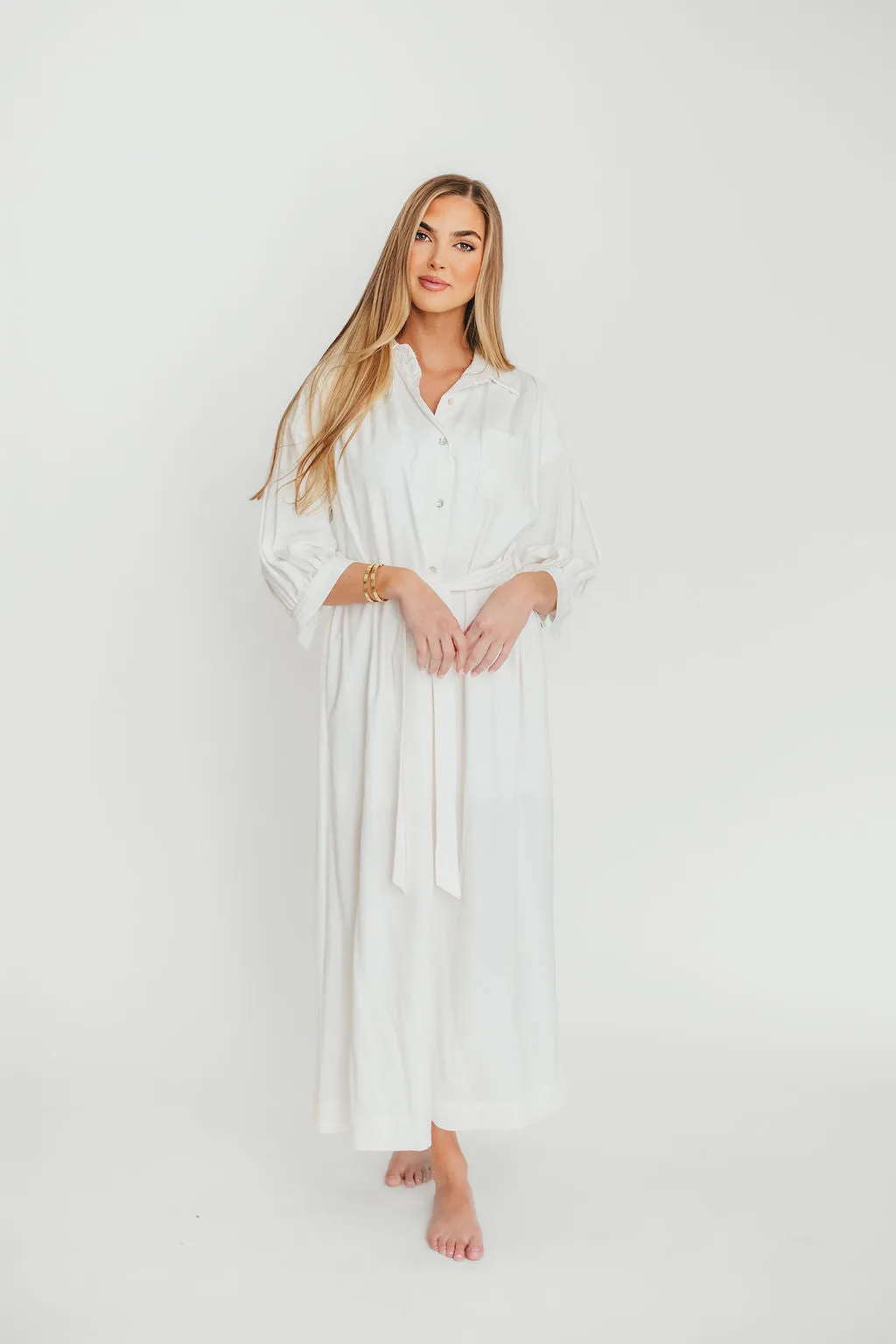 Evelyn Midi Shirt Dress in Off-White - Nursing Friendly sold by Worth Collective product image thumbnail 4
