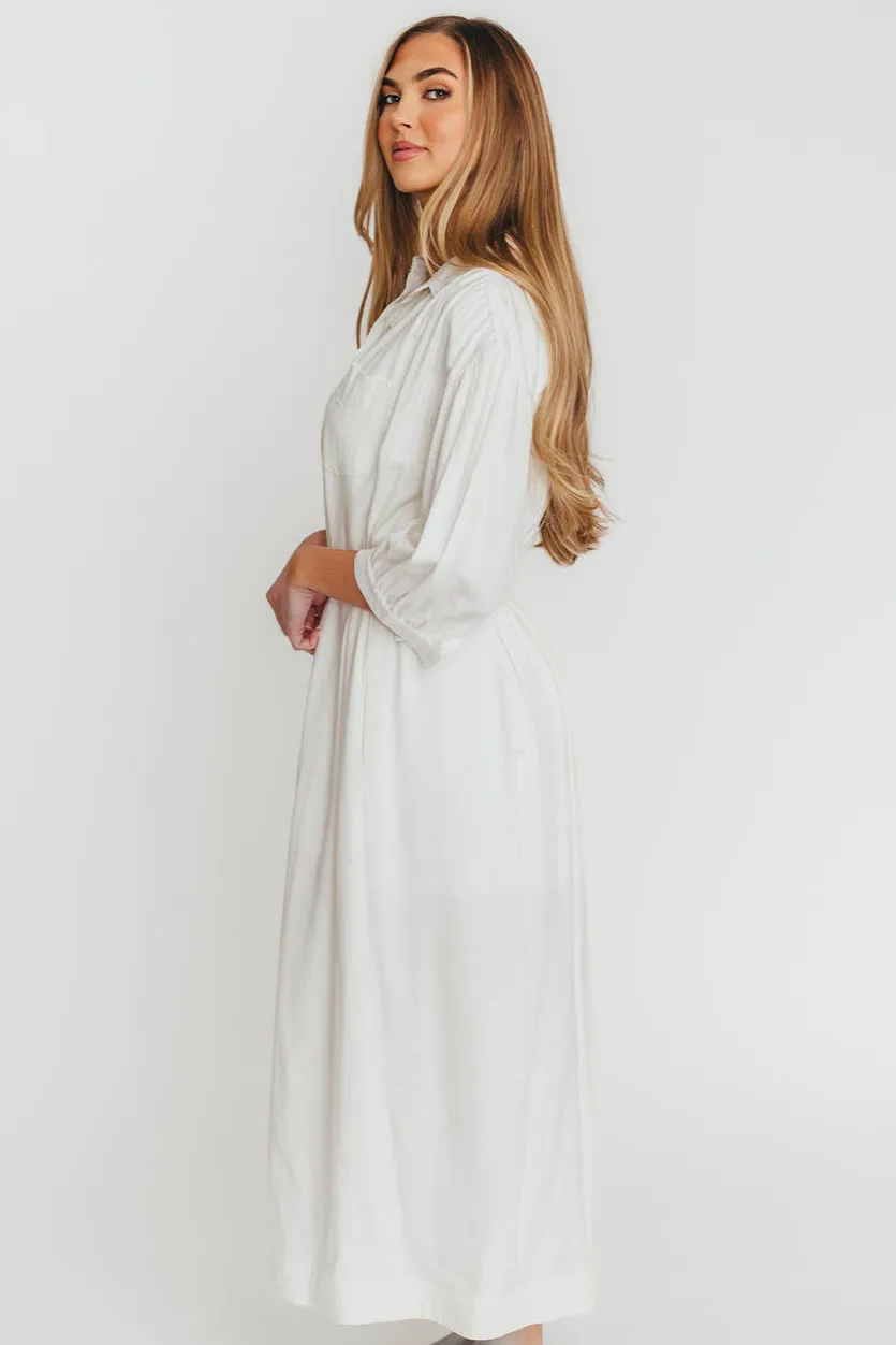 Evelyn Midi Shirt Dress in Off-White - Nursing Friendly sold by Worth Collective product image thumbnail 5
