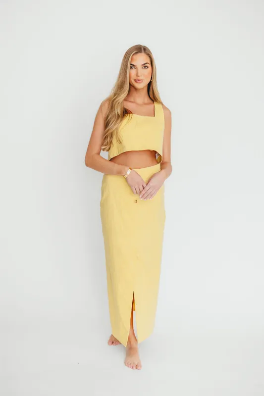 Sierra Linen Crop Top and Skirt Set in Light Yellow *Final-Sale* sold by Worth Collective