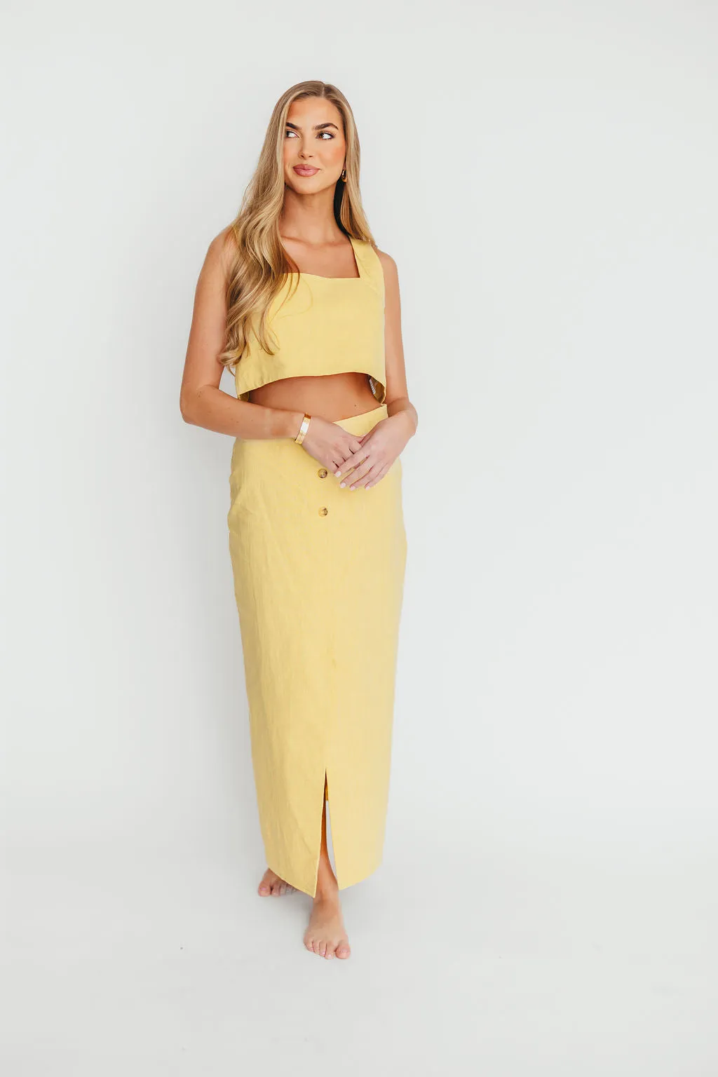 Sierra Linen Crop Top and Skirt Set in Light Yellow *Final-Sale* sold by Worth Collective product image thumbnail 2