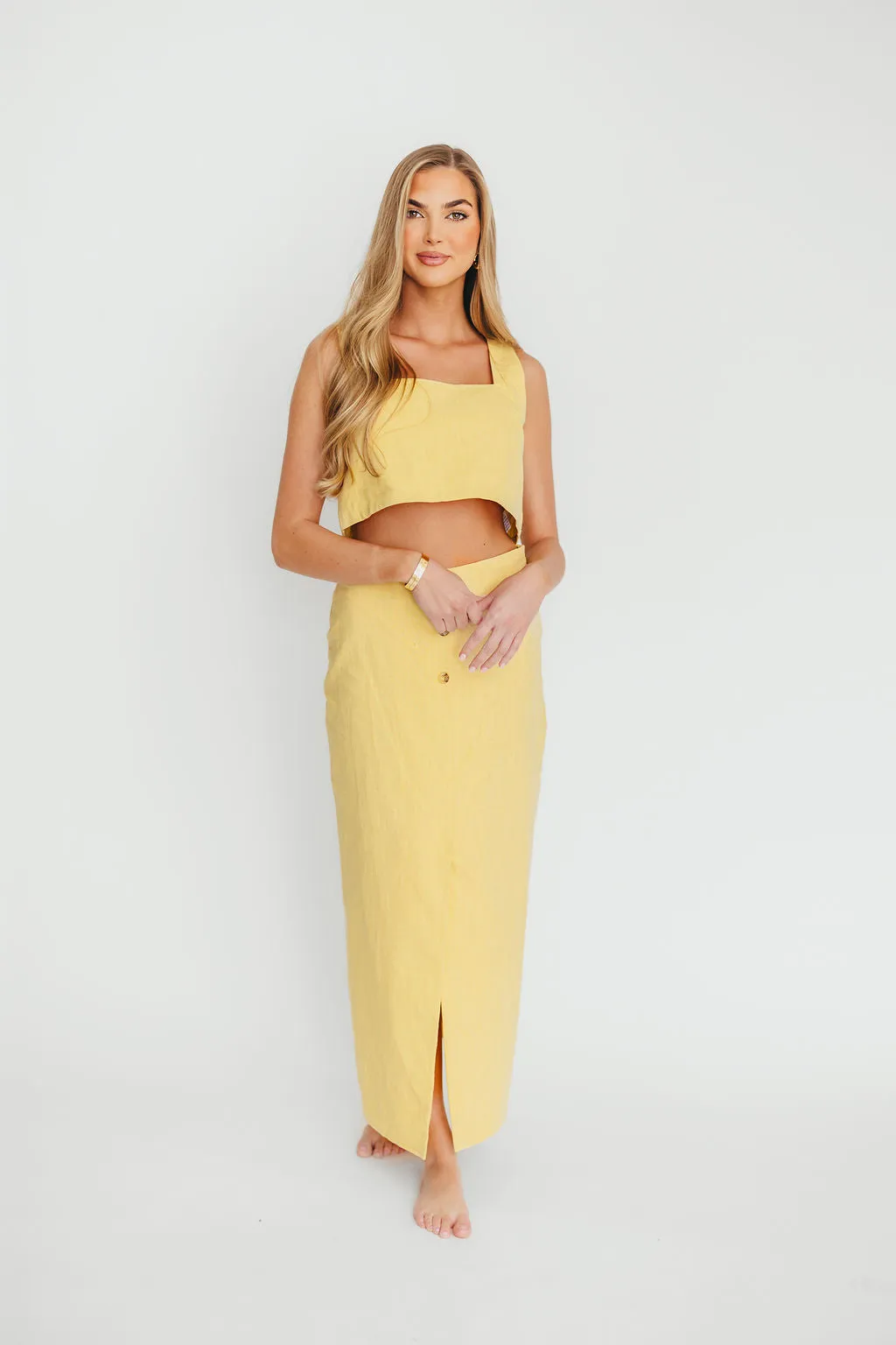 Sierra Linen Crop Top and Skirt Set in Light Yellow *Final-Sale* sold by Worth Collective product image thumbnail 3