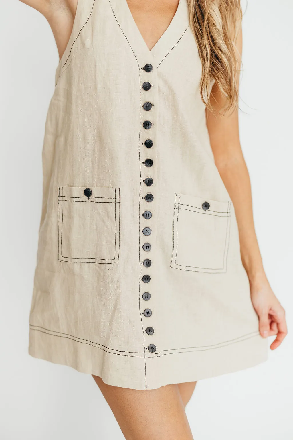 Milano 100% Linen Mini Dress in Linen sold by Worth Collective product image thumbnail 5