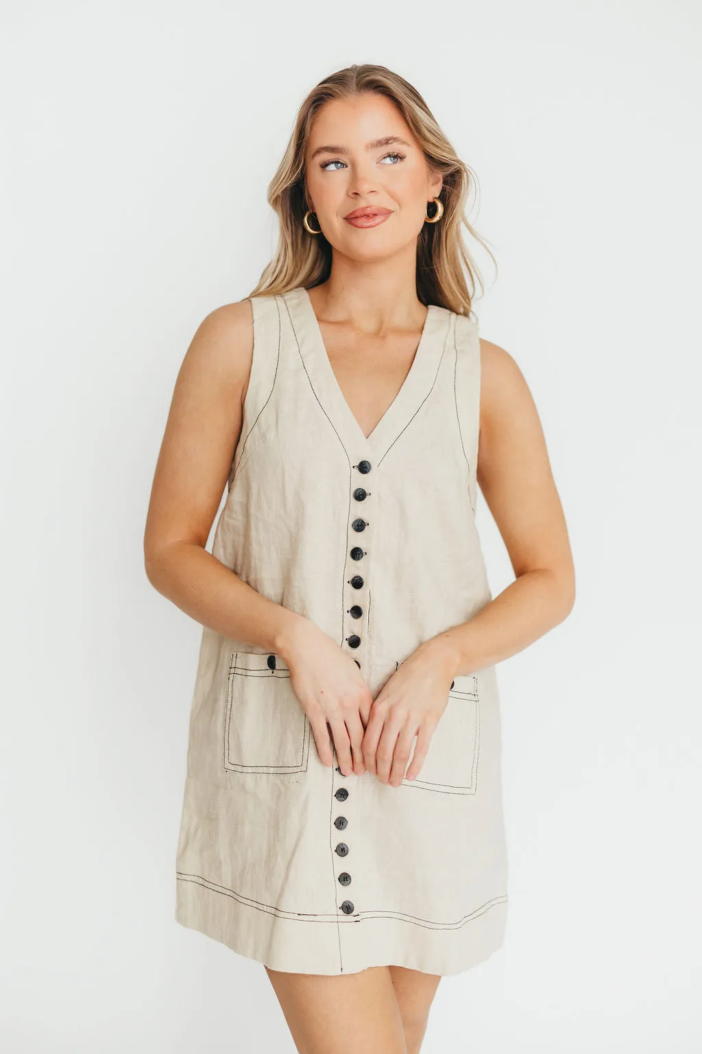 Milano 100% Linen Mini Dress in Linen sold by Worth Collective