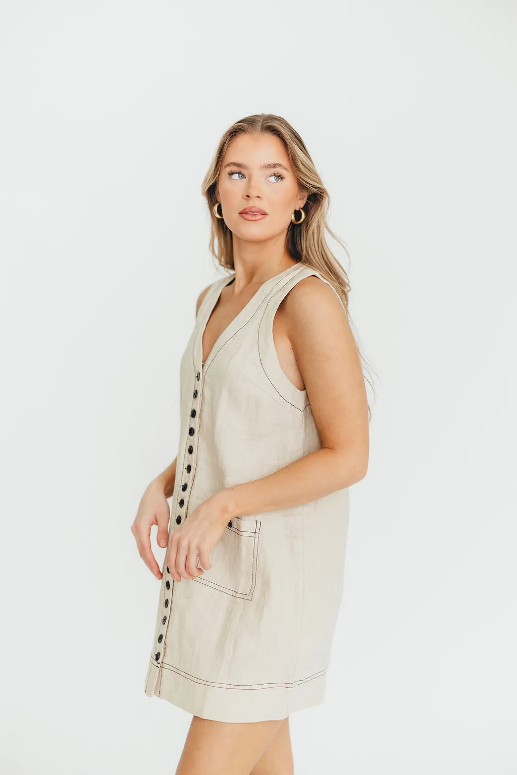 Milano 100% Linen Mini Dress in Linen sold by Worth Collective product image thumbnail 2