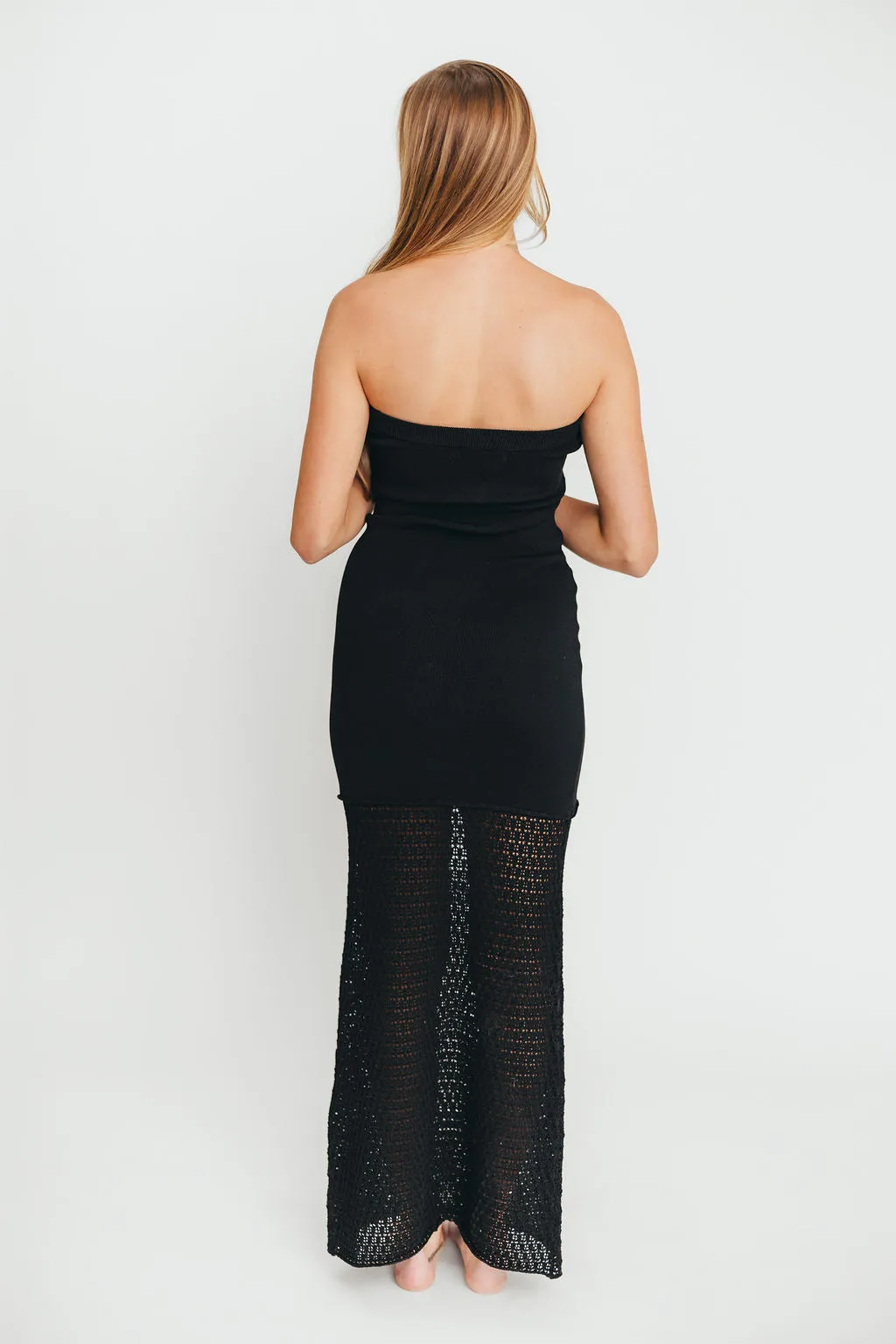 Arya Crochet Bottom Midi Dress in Black sold by Worth Collective product image thumbnail 3