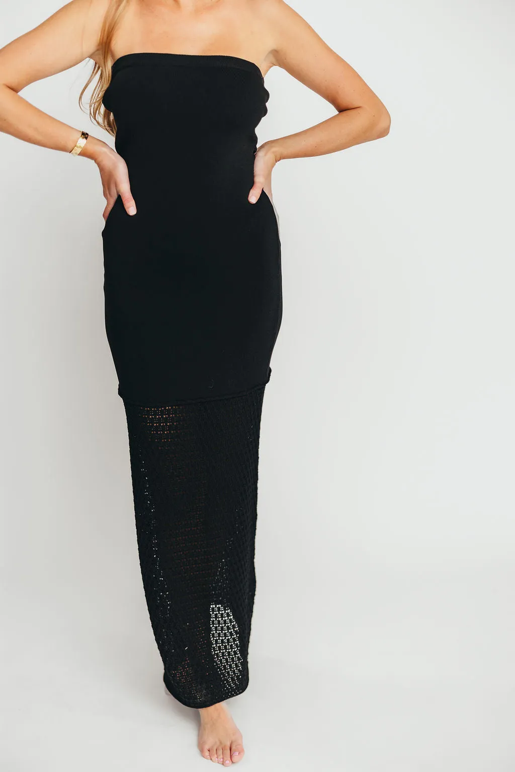 Arya Crochet Bottom Midi Dress in Black sold by Worth Collective product image thumbnail 4